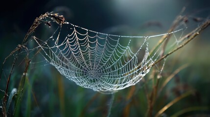 Dew-Kissed Spiderweb: Morning's Delicate Art