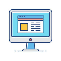 Illustration of computer monitor screen display showing website design and development interface