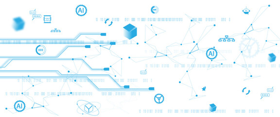 Fototapete - Vector digital neural network and AI icons. Isolated on white background. concept of artificial intelligence and technology connection
