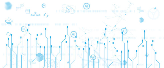 Aufkleber - Vector digital neural network and AI icons. Isolated on white background. concept of artificial intelligence and technology connection