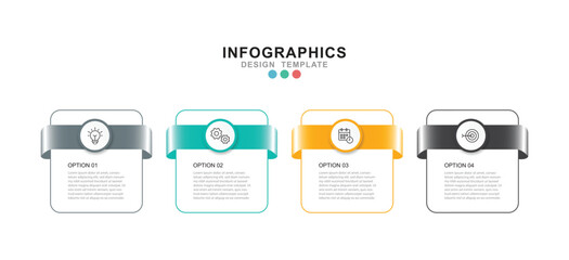 Fototapete - Vector Infographic label design template with icons and 4 options or steps. for your business data. Vector Illustration.Print