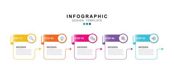Fototapete - Vector Infographic label design template with icons and 5 options or steps. for your business data. Vector Illustration.