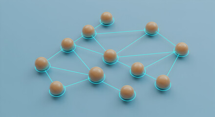 Wall Mural - connected spheres representing a network on light blue background illustrating modern connection con