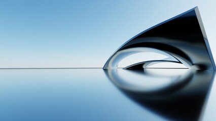 Aufkleber - 3d illustration of abstract minimal architecture background, geometric architectural with chrome or metallic curved design