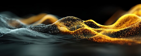 Wall Mural - abstract digital landscape with glowing waves and dynamic particles