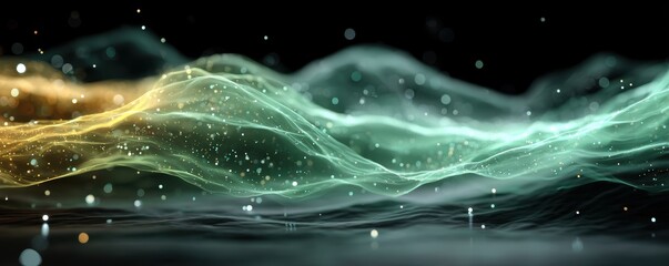 Wall Mural - ethereal waves of light and colorful particles in a dark atmosphere