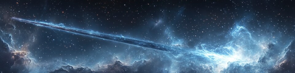 Wall Mural - Cosmic Blade: Celestial Nebula in a Dreamlike, Panoramic Artwork