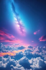 Wall Mural - Azure sky, fluffy white clouds, distant starlight , nature, twilight, illustration