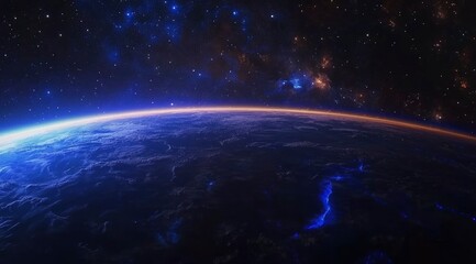 Wall Mural - Earthrise: A Cosmic Night Scene with Glowing Nebulae