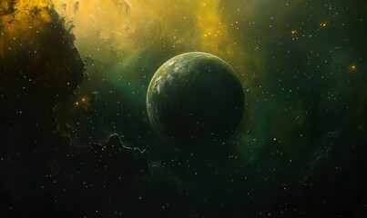 Wall Mural - Cosmic Planet: A Darkly Luminous Nebula Scene