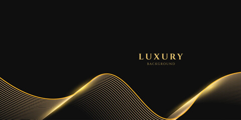 Wall Mural - abstract luxury with shining gold lines waves on black background. futuristic background of flowing 