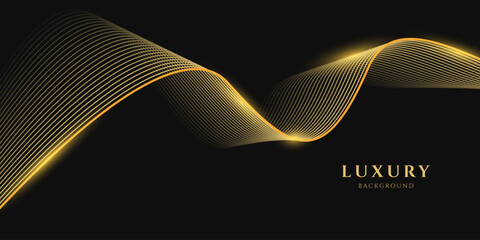 Wall Mural - abstract luxury with shining gold lines waves on black background. futuristic background of flowing 