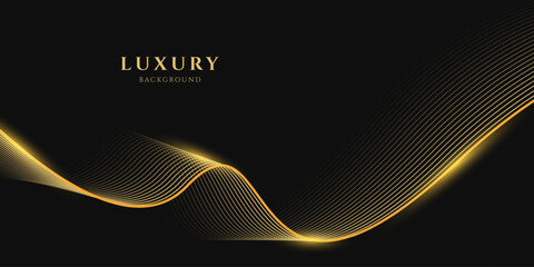 Wall Mural - abstract luxury with shining gold lines waves on black background. futuristic background of flowing 