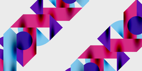 Fototapete - Abstract geometric pattern. Pink, purple, blue shapes create dynamic composition. Modern design, vibrant colors, clean lines.