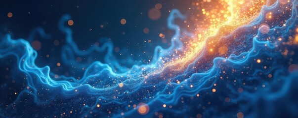 abstract swirling blue and gold energy, shadows dance , motion, optical, night