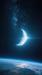 Wall Mural - Crescent Moon and Earth from Space