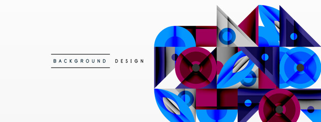 Fototapete - Abstract geometric shapes, blue, gray, maroon colors. Modern design elements create dynamic composition. Minimalist style.