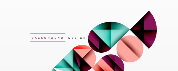 Fototapete - Abstract geometric shapes overlap, creating vibrant color gradients. Modern design elements suggest dynamic composition, clean aesthetic.