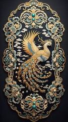  Embroidered Phoenix with Ornate Floral Frame