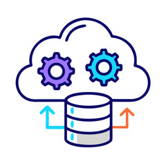 Fototapete - Cloud Database Upload with Gear Representing Cloud Configuration and Data Management Icon