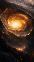 Wall Mural - Captivating spiral galaxy with vivid orange and gold core glowing in the darkness of space