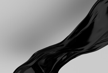 Aufkleber - Smooth, shiny black wave flows across a light gray background in this abstract 3D illustration, highlighting glossy reflections and dynamic, modern curves.