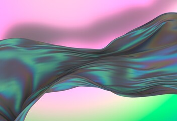 Aufkleber - Fluid, iridescent 3D wave curves across a pastel background with soft pink, lavender, and green hues, creating a dreamy, abstract, and modern visual effect.