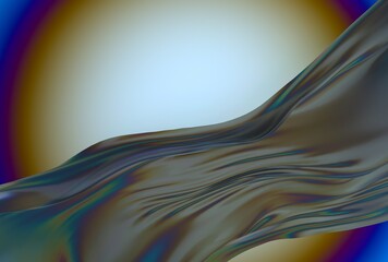 Aufkleber - Abstract 3D illustration of a smooth, flowing, translucent wave with iridescent highlights against a gradient blue and gold circular background, creating a sense of motion and fluidity.