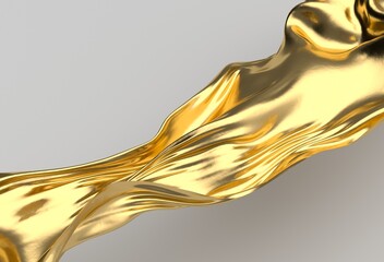 Aufkleber - Gold, metallic 3D wave flows smoothly across a light gray background, creating a luxurious, abstract, and modern visual effect with elegant curves and reflective surfaces.