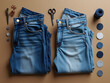 © MRSUTIN - Sewing workshop denim jeans crafting home studio diy tutorial creative environment flat lay