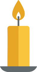 Wall Mural - simple yellow candle with flame on a flat gray holder, . vector illustration