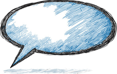 Poster - Hand-drawn blue speech bubble with sketchy lines on white background. Vector illustration