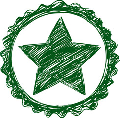Aufkleber - Green hand-drawn star with circular border pattern sketch illustration. Vector illustration