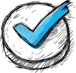 Poster - Blue check mark inside a sketched circle, representing confirmation concept. Vector illustration