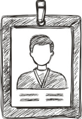 Poster - Hand-drawn sketch of a blank ID badge with abstract person design. Vector illustration