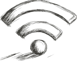 Leinwandbilder - Hand-drawn sketch of wifi symbol with pencil-like shading in black and white. Vector illustration
