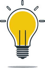 Poster - Yellow light bulb with black outline and rays on white background illustration. Vector illustration