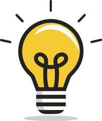 Poster - Yellow cartoon light bulb with shining rays illustration. Vector illustration