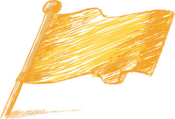 Aufkleber - Yellow sketch of a waving flag illustration with textured brush strokes. Vector illustration