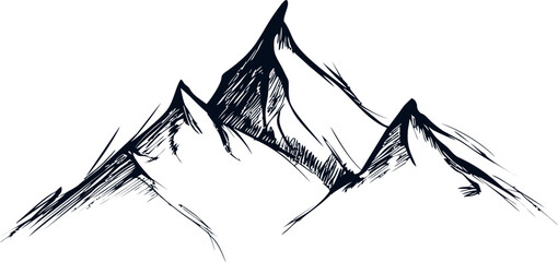 Aufkleber - Black and white sketch of jagged mountain peaks in minimalist style. Vector illustration