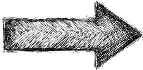Poster - Hand-drawn black sketch arrow pointing right on a white background illustration. Vector illustration