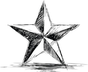 Fototapete - Sketch of a geometric five-pointed star with detailed shading in black and white. Vector illustration
