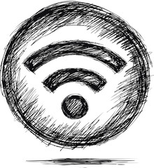 Leinwandbilder - Sketch style black and white wifi symbol with artistic pencil strokes. Vector illustration
