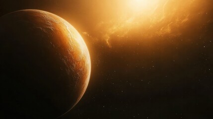stunning view of a distant planet with a glowing atmosphere and cosmic clouds in deep space indicati
