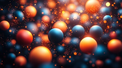 Wall Mural - Abstract sphere cluster with vibrant colors and glowing particles