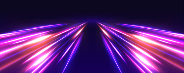 Leinwandbilder - Long exposure, light painting photography. Vibrant streaks of neon blue and pink color against a black background. City road car light trails motion background.	