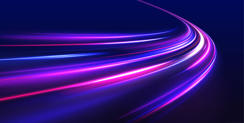 Fototapete - Futuristic light motion effects on a black background, showcasing fast-moving neon stripes and creative illustrations of high-speed concepts, ideal for visualizing technology and progress.	