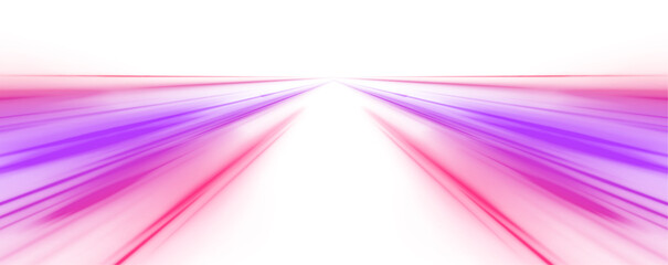Fototapete - Panoramic high speed technology concept, light abstract background. Abstract neon light rays background. Car road silhouette with light and motion effect. Vector PNG.	