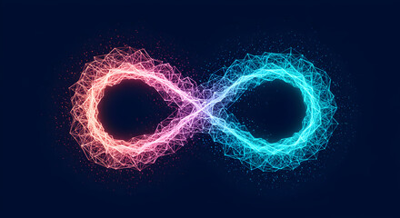 Wall Mural - Infinity Symbol Made Of Glowing Red and Blue Particles On Dark Background