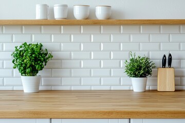 Aufkleber - Modern kitchen countertop with plants and utensils displaying cozy decor